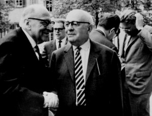 Max Horkheimer and Theodor Adorno (in foreground) with Jürgen Habermas (far right), Heidelberg, April 1964